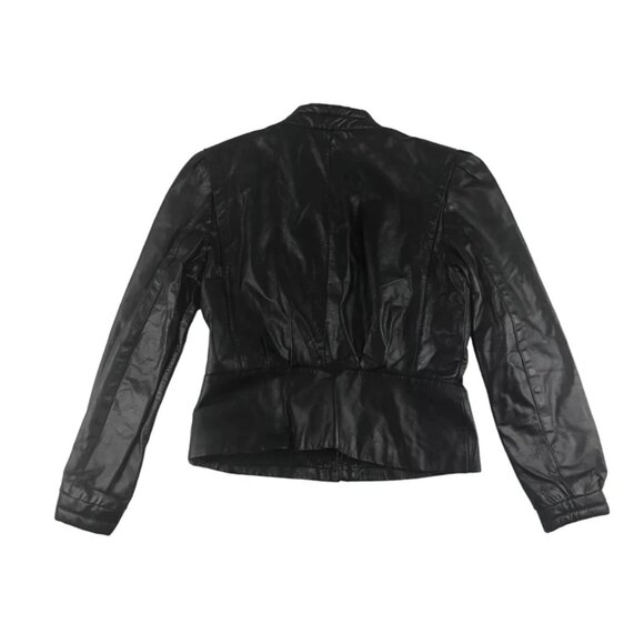 Berman's Womens Black 100% Leather Zip Up Motorcycle Bomber Jacket Size 12 - Picture 5 of 10